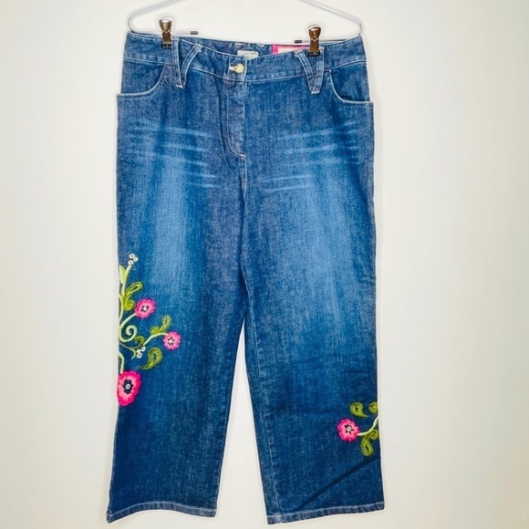 J. Jill Embroidered Cropped Embroidered Jeans Floral - Picture 1 of 9